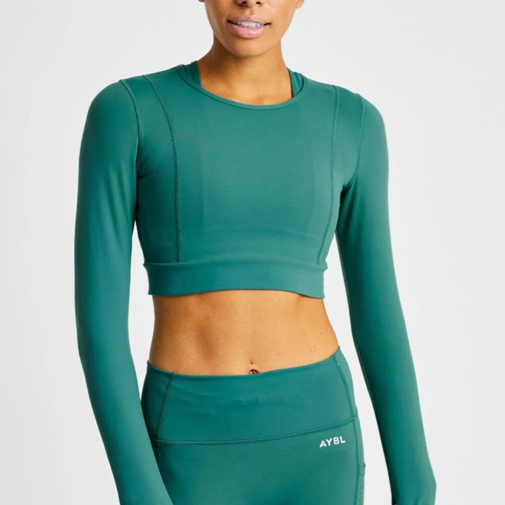 AYBL Pace Long Sleeve Crop Top - Deep Green